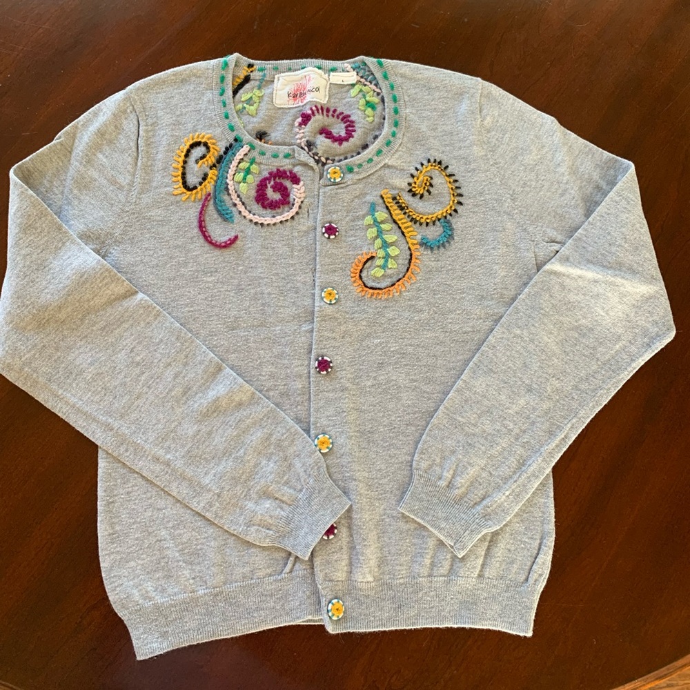 Anthropologie, Karen Nicol brand. Sweet, light weight, for transitional weather